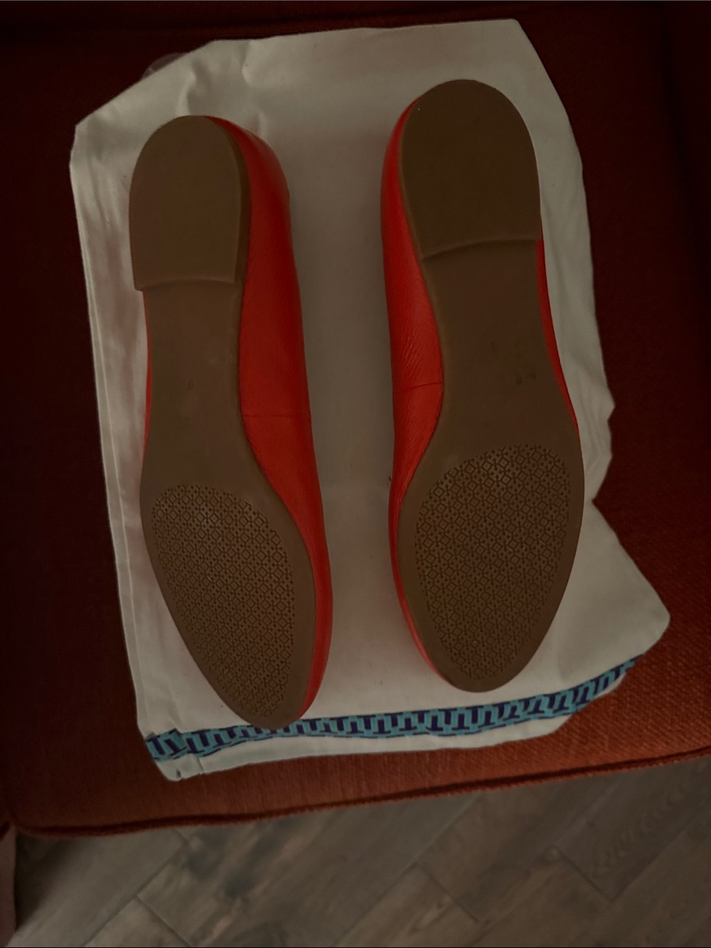 Tory Burch Claire Leather Ballet Flats in Samba Orange size 9 - Picture 2 of 3